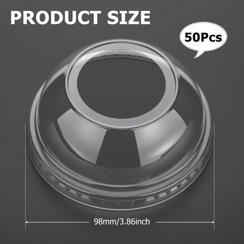 LemonRoad 50 Packs 98 mm Dome Lids Wide Hole Plastic Cold Cup Lids Disposable Clear Dome Cap for 16-24 oz Plastic Cups - Image 2